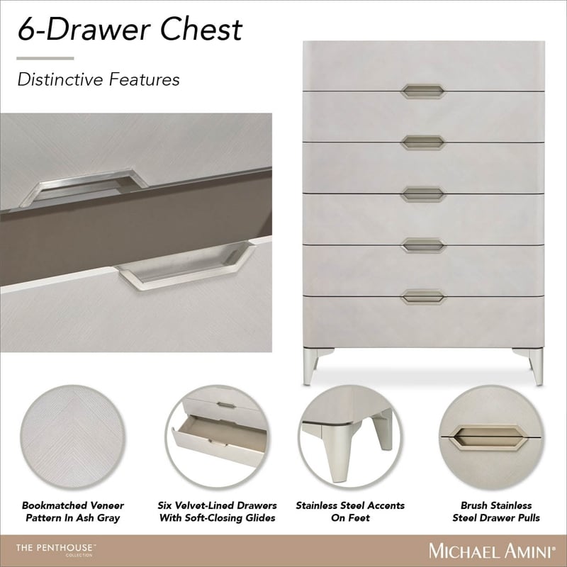 Penthouse Modern 6-Drawer Chest - Ash Gray