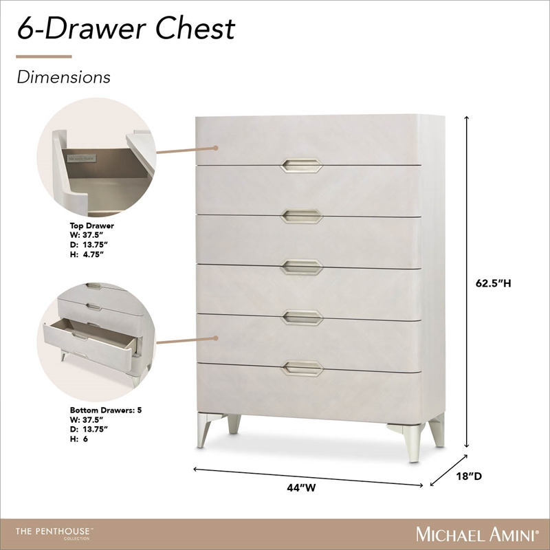 Penthouse Modern 6-Drawer Chest - Ash Gray