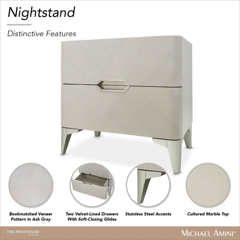 Penthouse Modern 2-Drawer Nightstand - Ash Gray