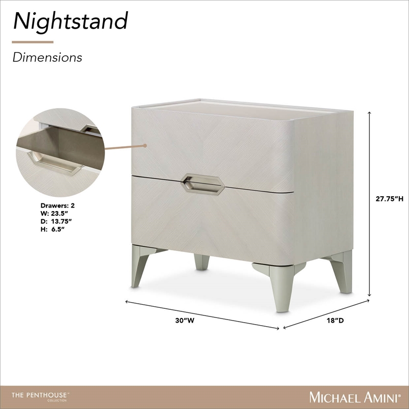 Penthouse Modern 2-Drawer Nightstand - Ash Gray