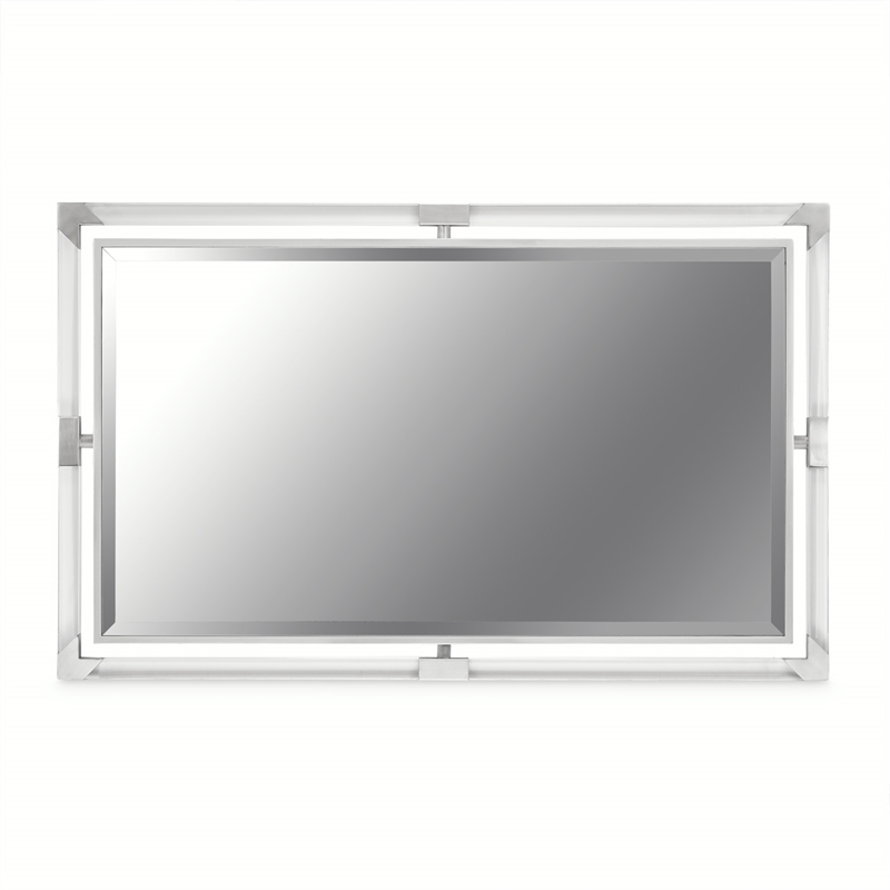 Michael Amini Penthouse Acrylic Wall Mirror - Clear/Brushed Stainless Steel
