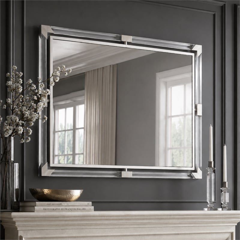 Penthouse Acrylic Wall Accent Mirror - Clear/Brushed Stainless Steel