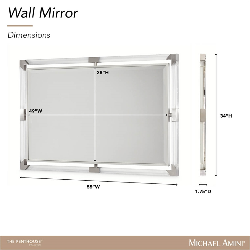 Penthouse Acrylic Wall Accent Mirror - Clear/Brushed Stainless Steel
