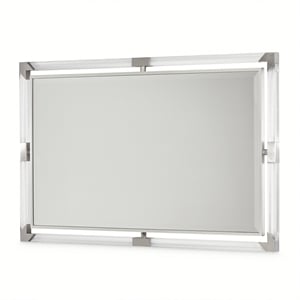 Michael Amini Penthouse Acrylic Wall Mirror - Clear/Brushed Stainless Steel