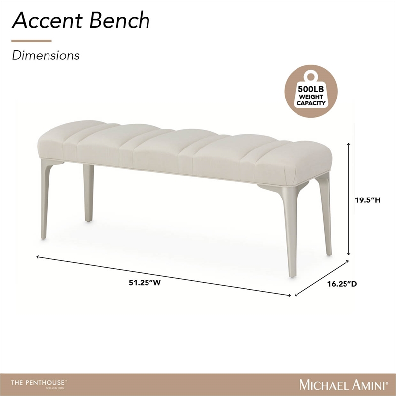 Penthouse Accent Bench - Frosted Linen/Silver Mist