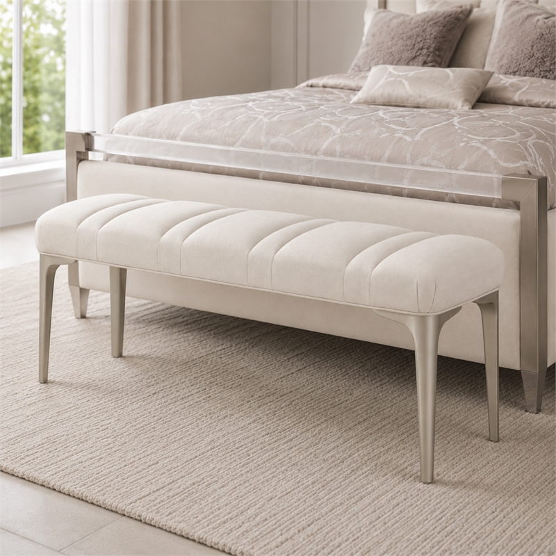 Penthouse Accent Bench - Frosted Linen/Silver Mist