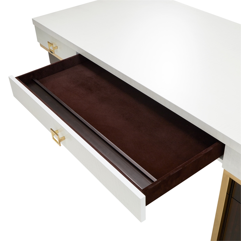 Michael Amini Belmont Place Desk and Chair Office Set in Cream/Espresso