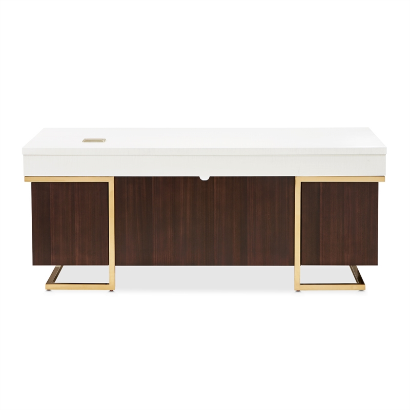 Michael Amini Belmont Place Desk and Chair Office Set in Cream/Espresso