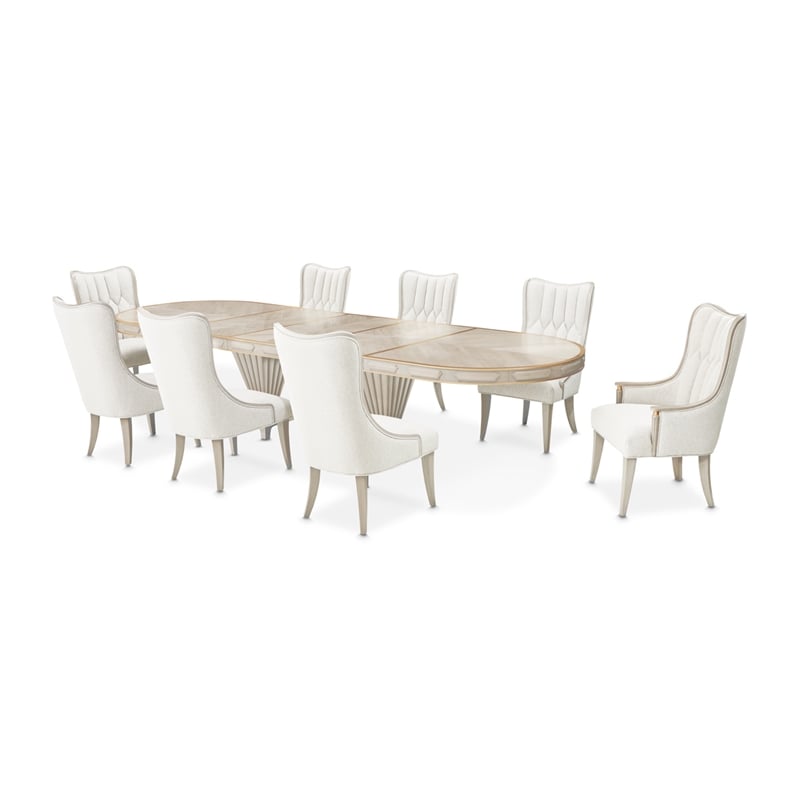 Michael Amini St. Charles 9-Piece Pedestal Dining Room Set - Dove Gray