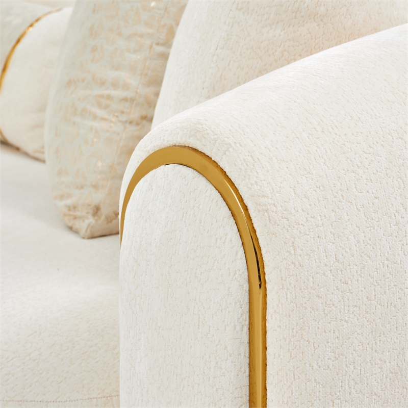 Michael Amini Sassani Chenille Sofa - Crepe/Gold
