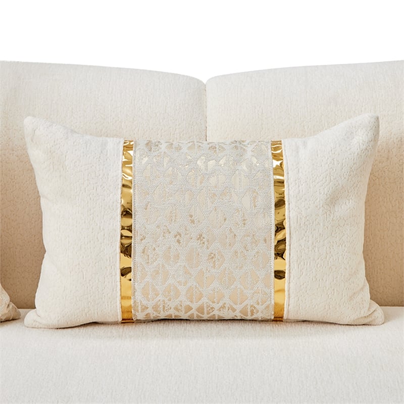 Michael Amini Sassani Chenille Sofa - Crepe/Gold