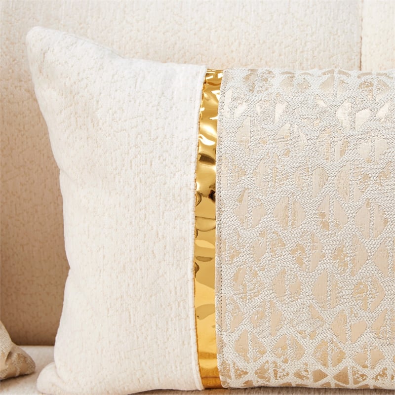 Michael Amini Sassani Chenille Sofa - Crepe/Gold