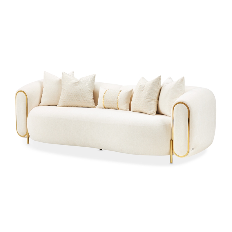Michael Amini Sassani Chenille Sofa - Crepe/Gold