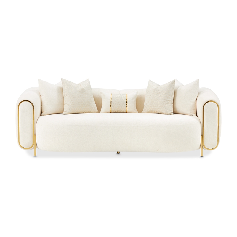 Michael Amini Sassani Chenille Sofa - Crepe/Gold