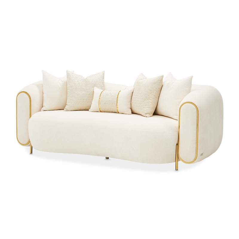 Michael Amini Sassani Chenille Loveseat - Crepe/Gold