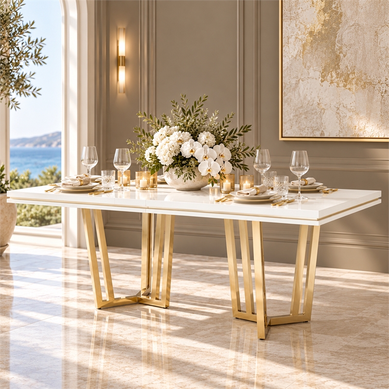 Palm Gate Rectangular Dining Table - Cloud White
