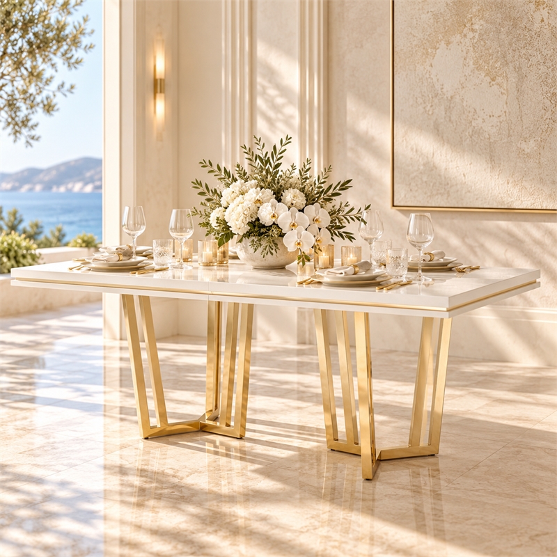 Palm Gate Rectangular Dining Table - Cloud White