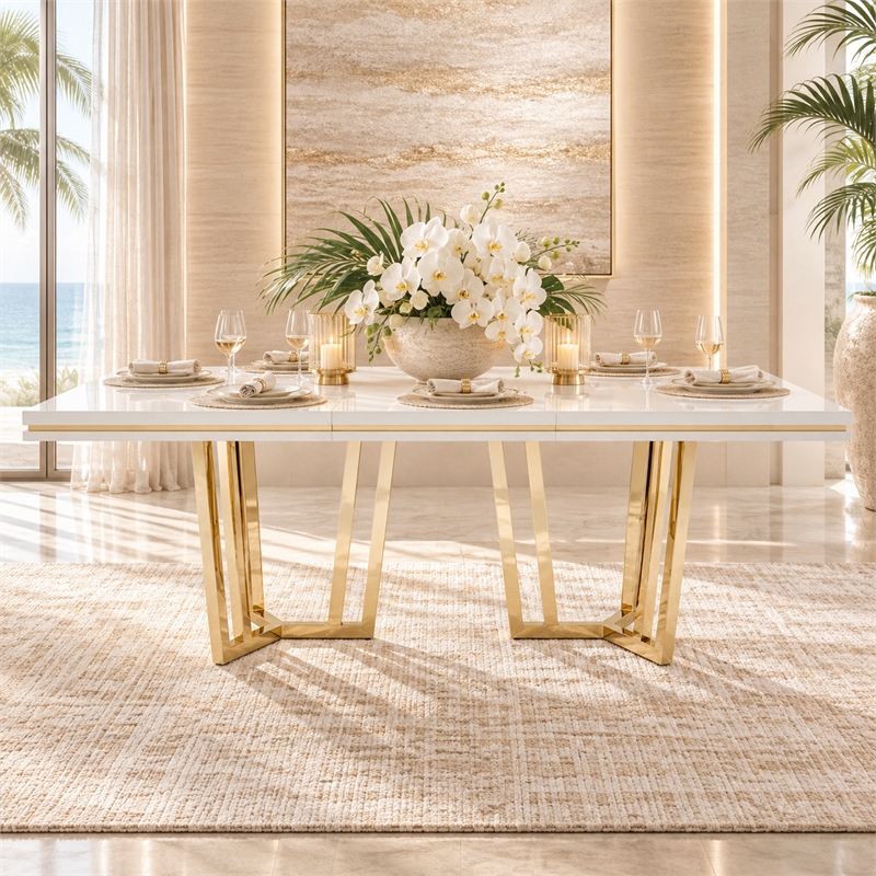 Palm Gate Rectangular Dining Table - Cloud White