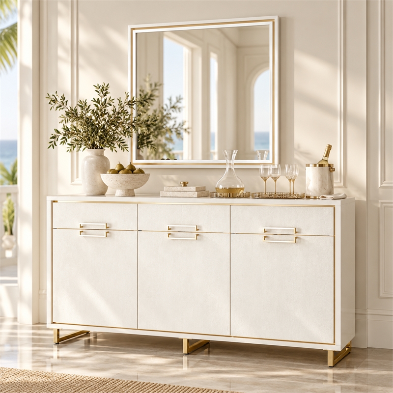 Palm Gate Sideboard with Mirror - Cloud White
