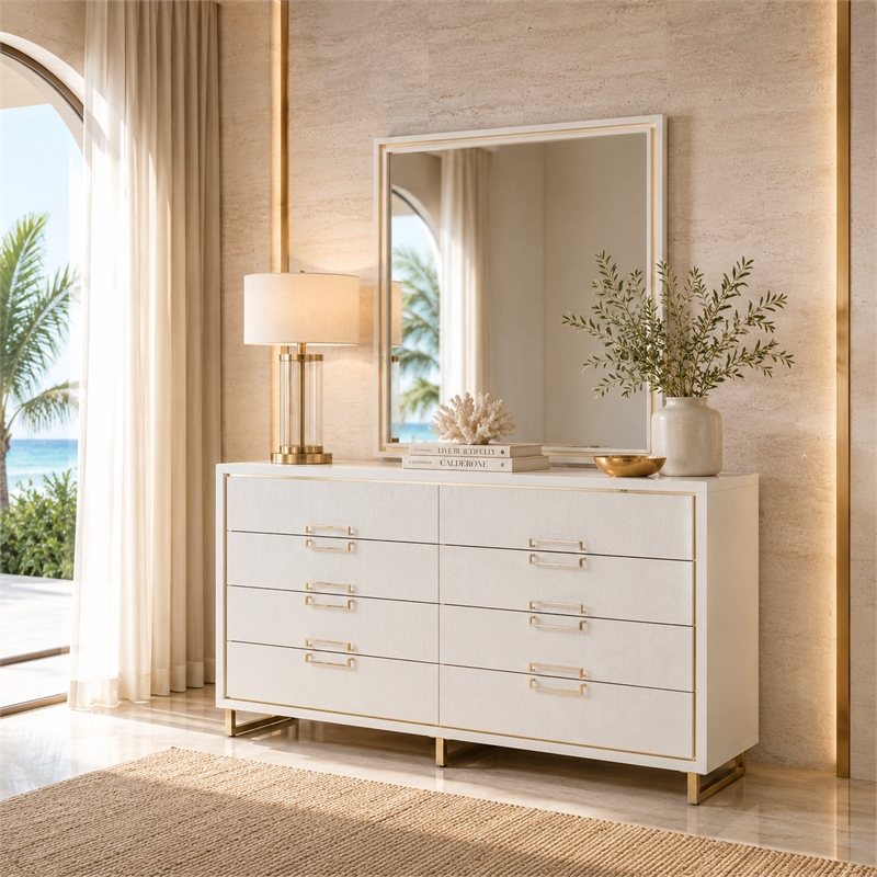 Palm Gate Dresser with Mirror - Cloud White