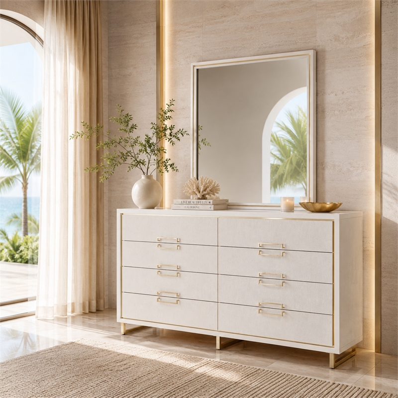Palm Gate Dresser with Mirror - Cloud White