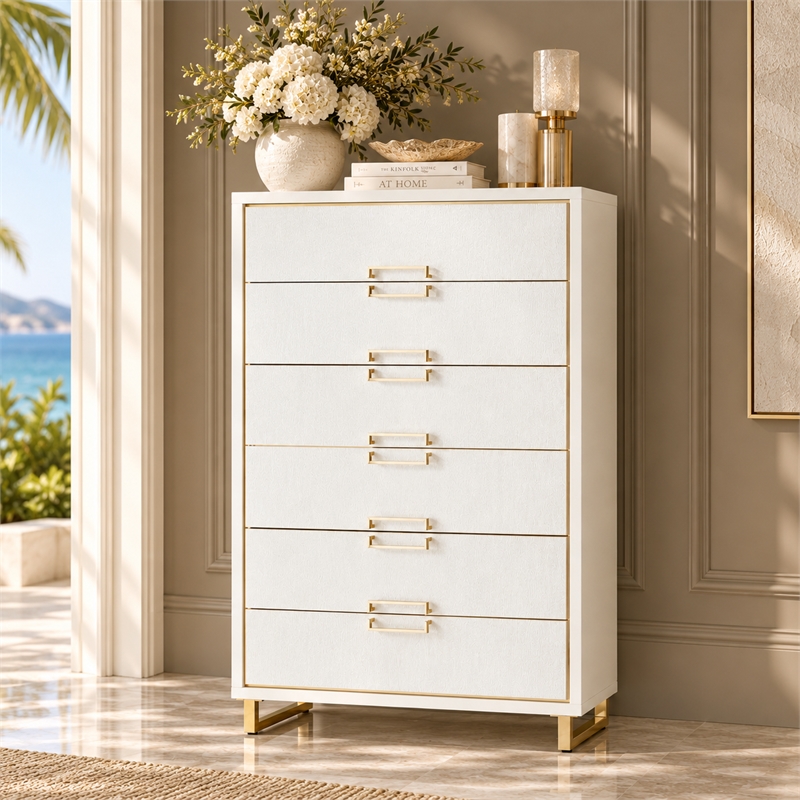 Palm Gate 6-Drawer Chest - Cloud White