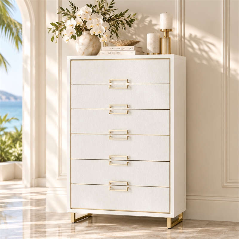 Palm Gate 6-Drawer Chest - Cloud White