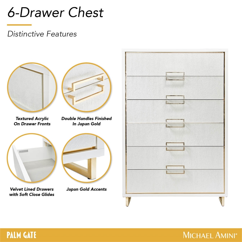 Palm Gate 6-Drawer Chest - Cloud White