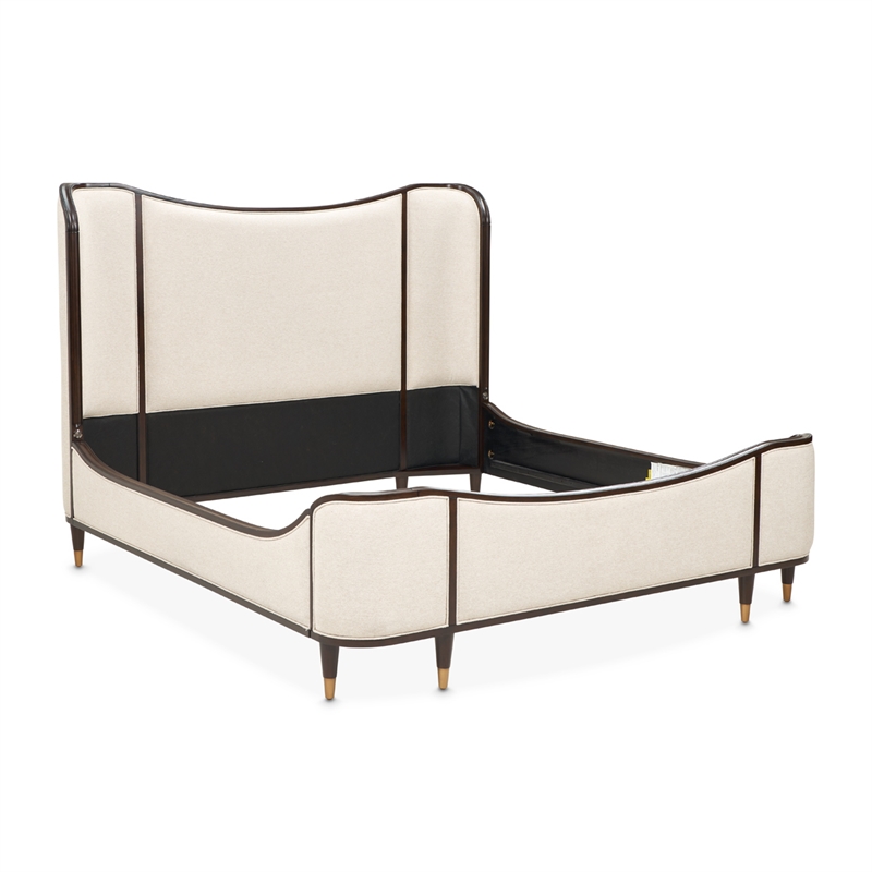 Michael Amini Camellia Field Queen Upholstered Chenille Bed in Linen/Warm Pecan