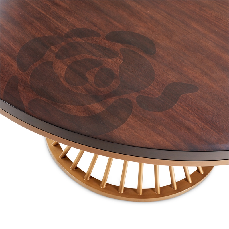 Michael Amini Camellia Field Round Dining Table in Warm Pecan/Antique Gold