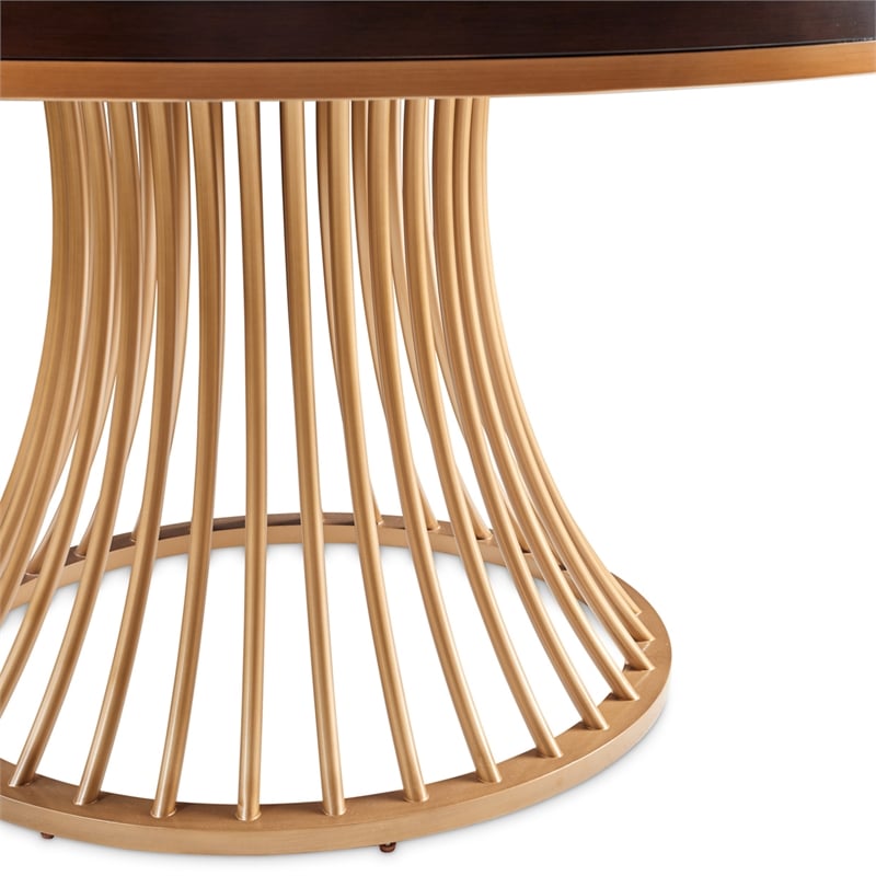 Michael Amini Camellia Field Round Dining Table in Warm Pecan/Antique Gold