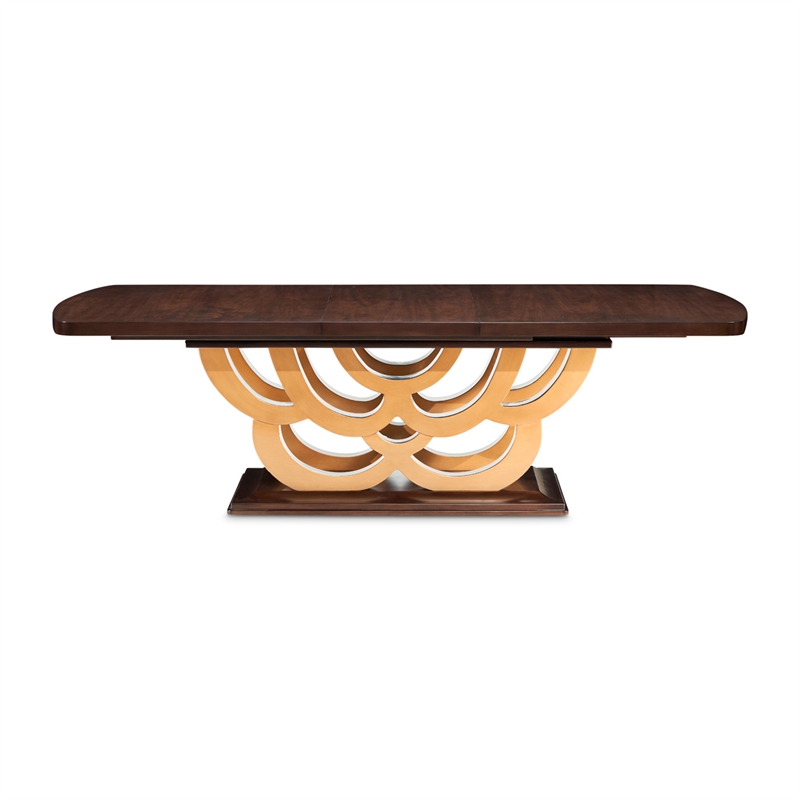 Michael Amini Camellia Field Rectangular Pedestal Dining Table in Warm Pecan