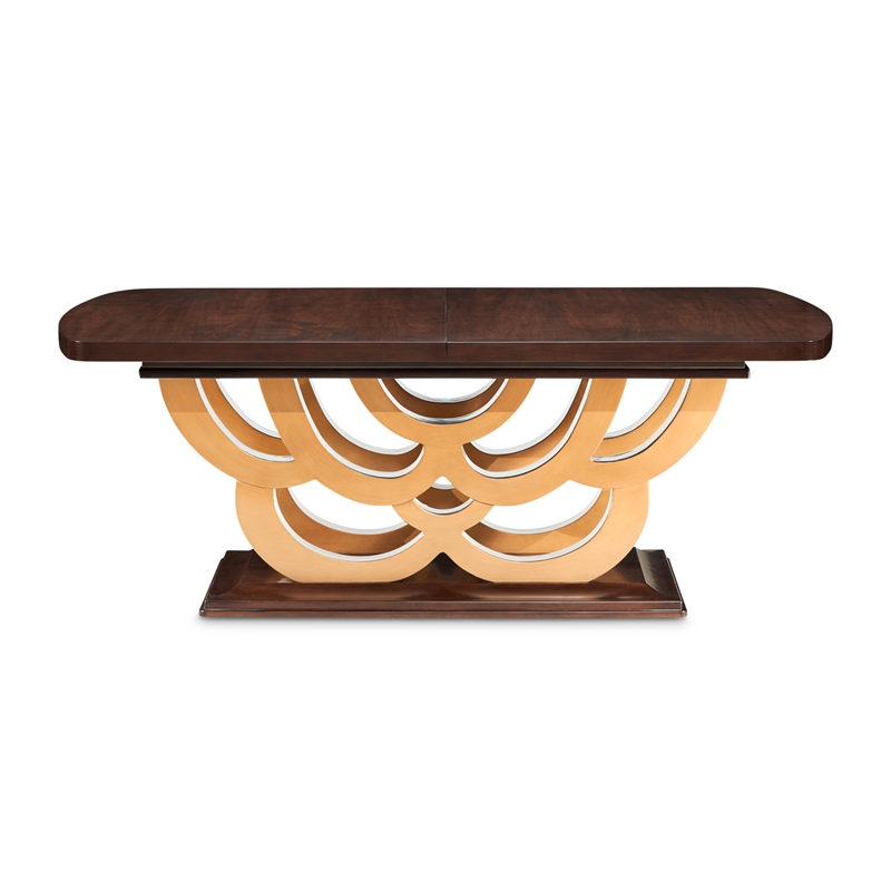 Michael Amini Camellia Field Rectangular Pedestal Dining Table in Warm Pecan