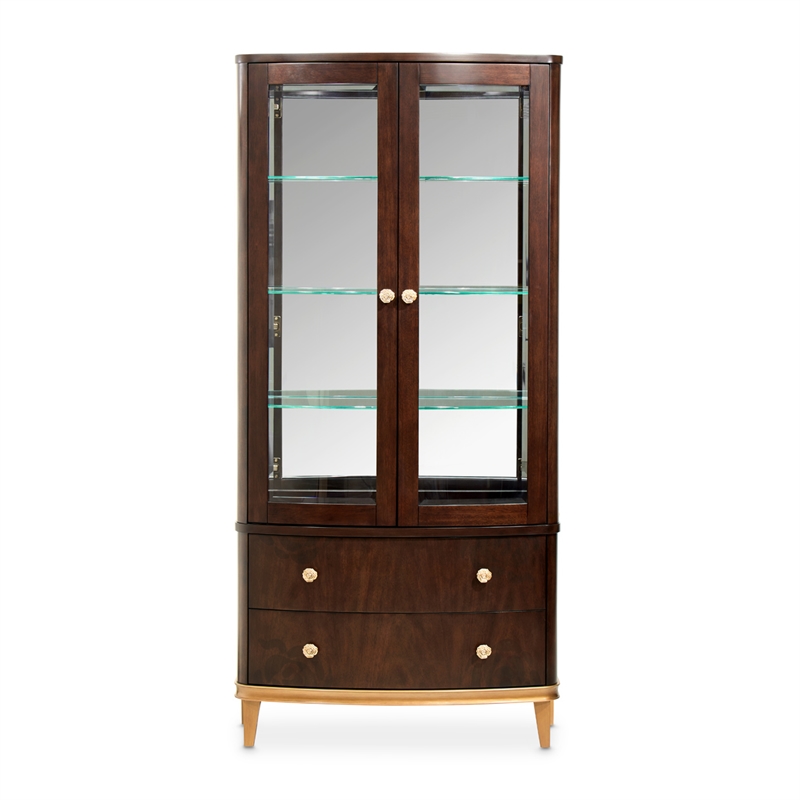 Michael Amini Camellia Field Display Cabinet in Warm Pecan