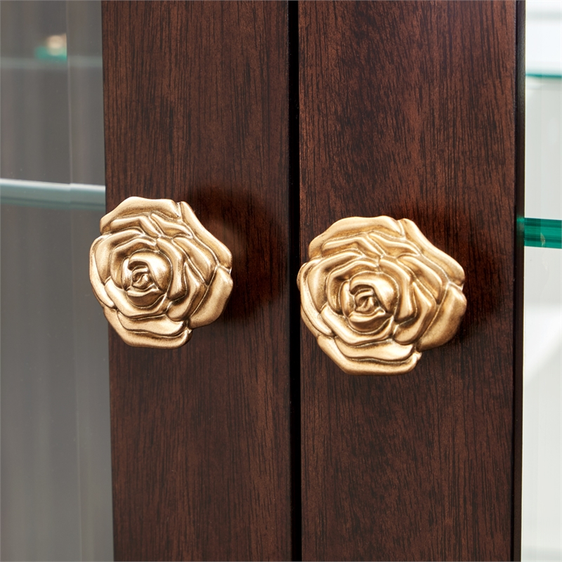 Michael Amini Camellia Field Display Cabinet in Warm Pecan