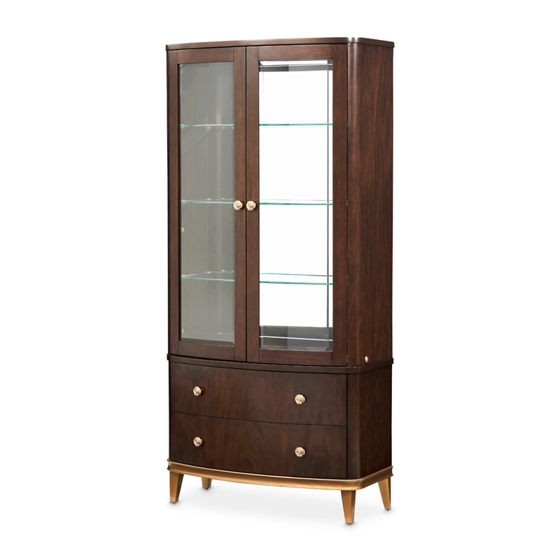 Michael Amini Camellia Field Display Cabinet in Warm Pecan