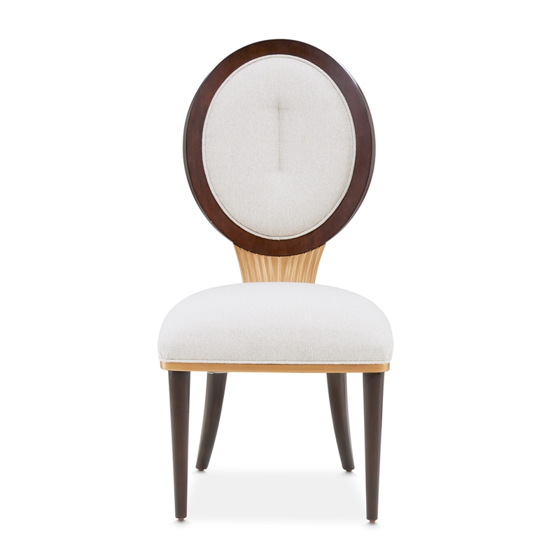 Michael Amini Camellia Field Dining Side Chair in Linen/Warm Pecan (Set of 2)