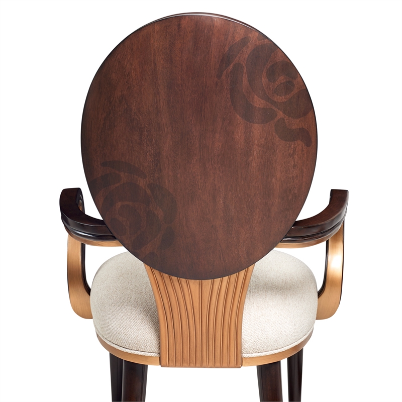 Michael Amini Camellia Field Dining Arm Chair in Linen/Warm Pecan (Set of 2)