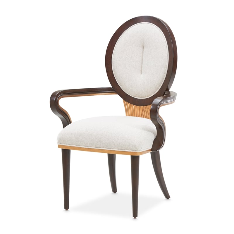 Michael Amini Camellia Field Dining Arm Chair in Linen/Warm Pecan (Set of 2)