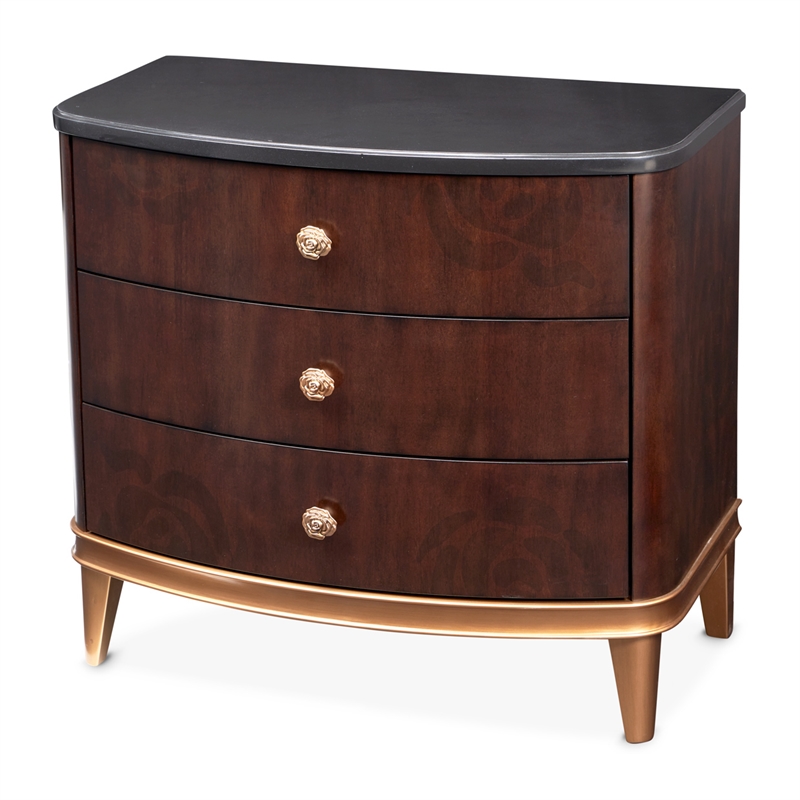 Michael Amini Camellia Field 3-Drawer Nightstand in Warm Pecan