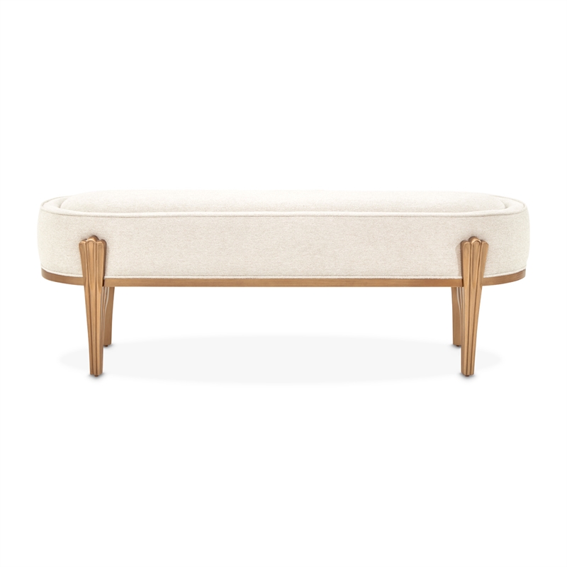 Michael Amini Camellia Field Chenille Accent Bench in Linen/Antique Gold