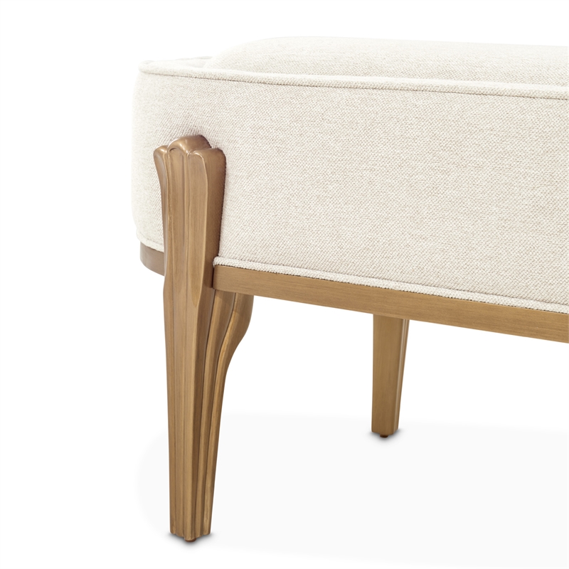 Michael Amini Camellia Field Chenille Accent Bench in Linen/Antique Gold