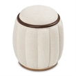 Michael Amini Camellia Field Round Chenille Accent Bench in Linen/Warm Pecan