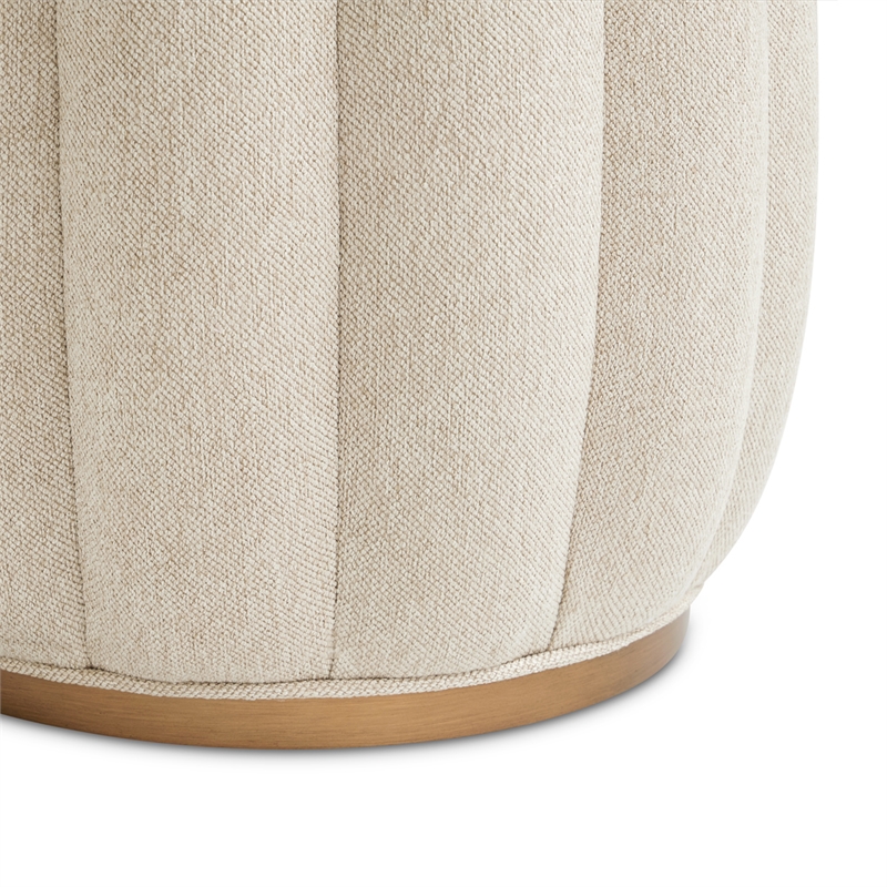 Michael Amini Camellia Field Round Chenille Accent Bench in Linen/Warm Pecan