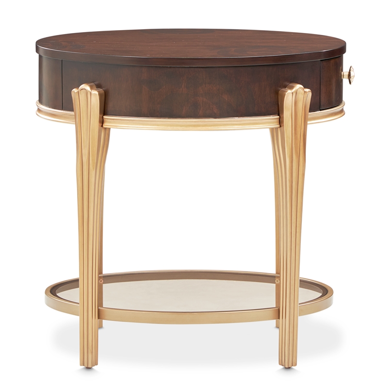 Michael Amini Camellia Field End Table with Drawer in Warm Pecan
