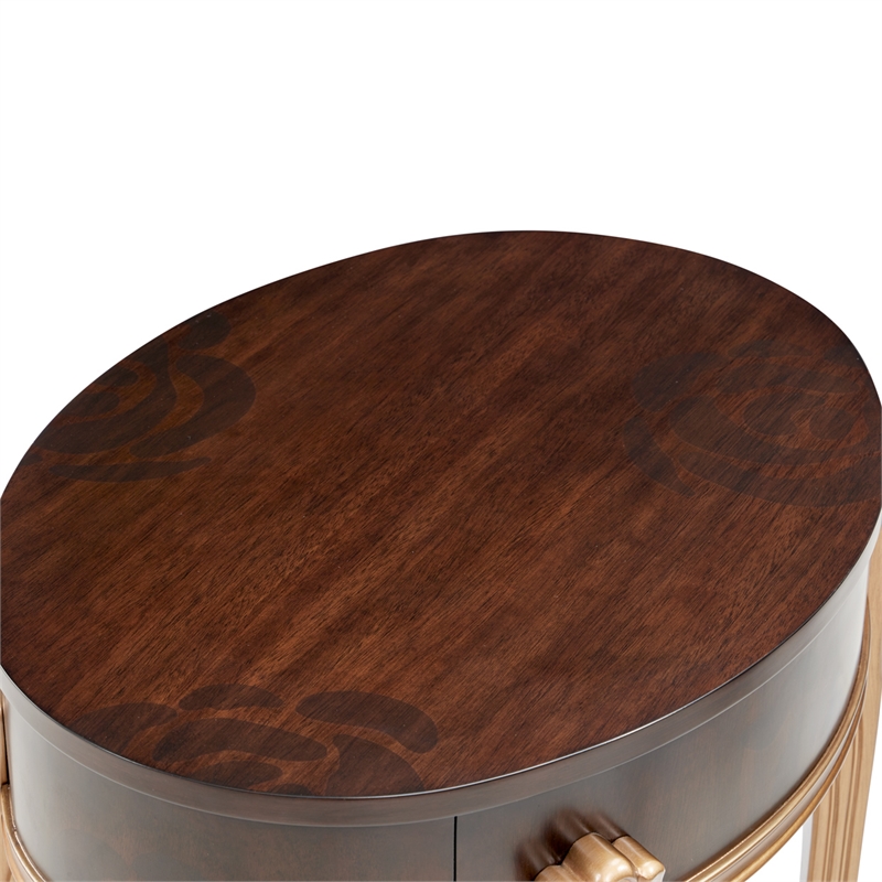 Michael Amini Camellia Field End Table with Drawer in Warm Pecan