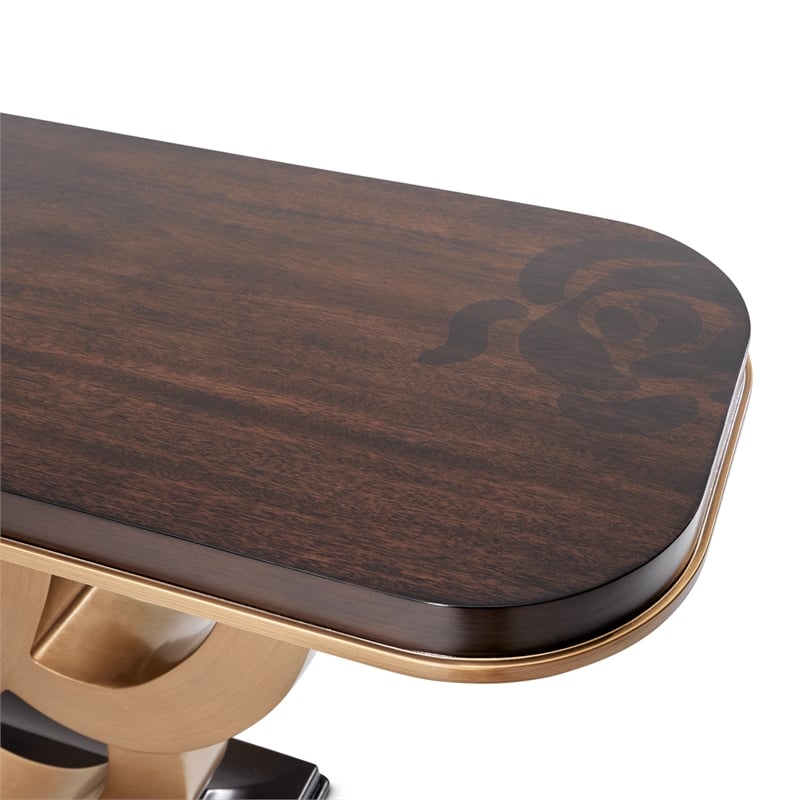 Michael Amini Camellia Field Console Table in Warm Pecan
