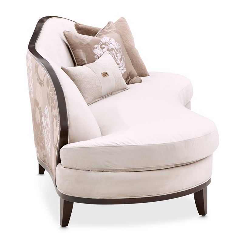 Michael Amini Camellia Field Asymmetrical Velvet Sofa in Porcini/Warm Pecan