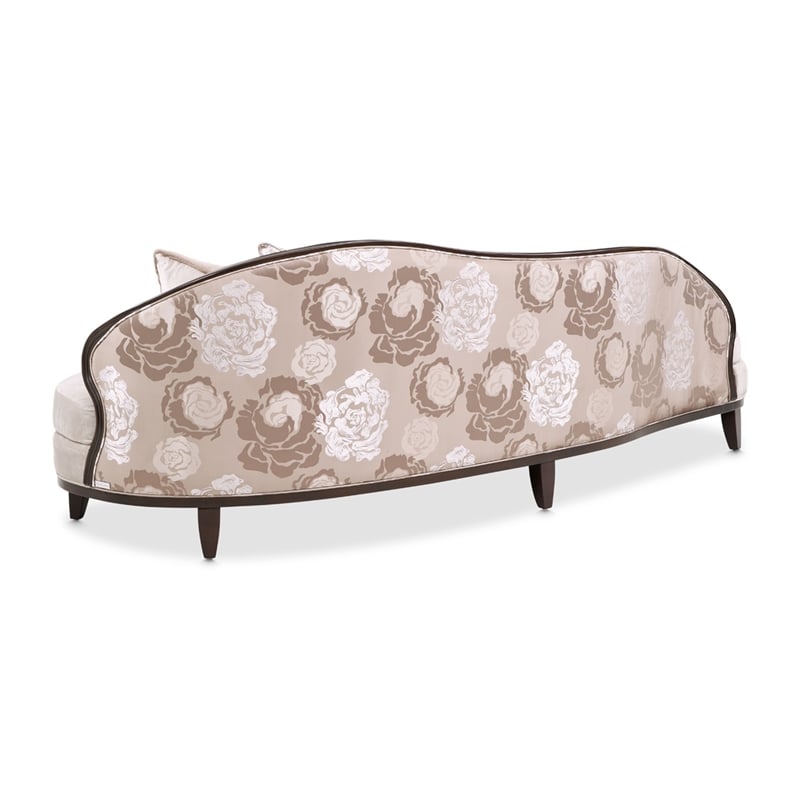 Michael Amini Camellia Field Asymmetrical Velvet Sofa in Porcini/Warm Pecan