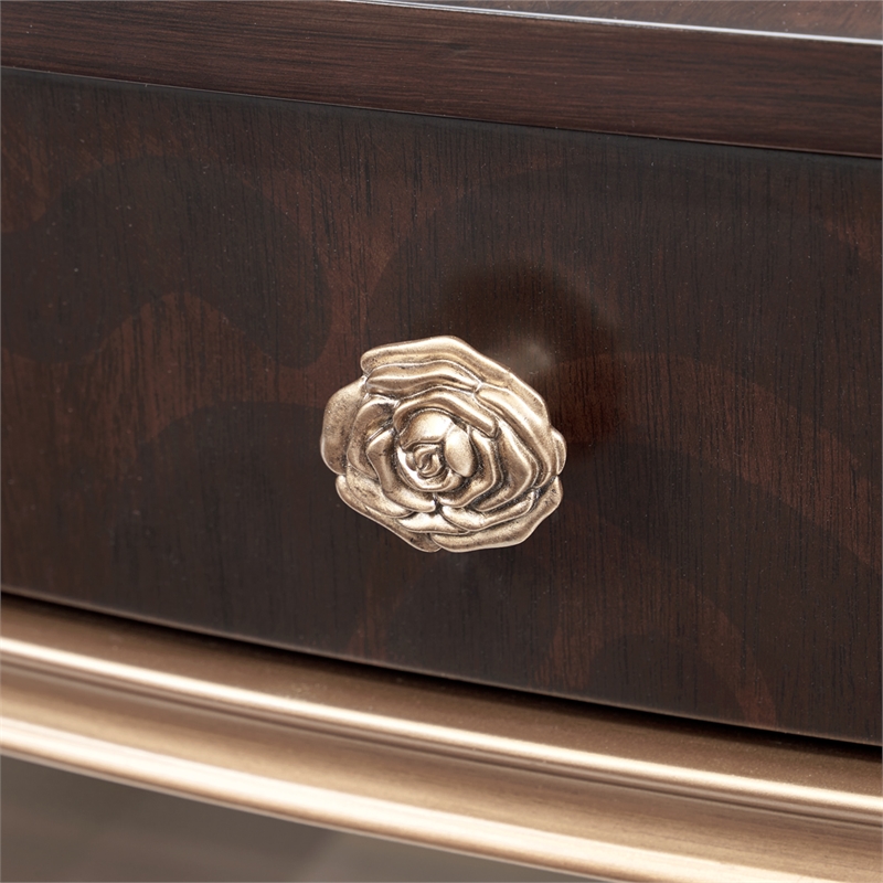 Michael Amini Camellia Field Oval Cocktail Table in Warm Pecan